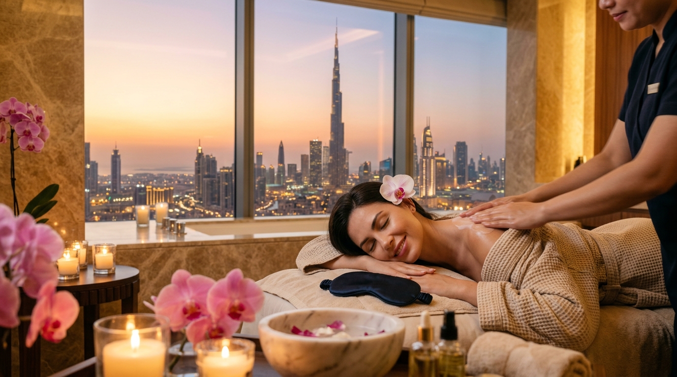 Orchid Spa Dubai Luxury Treatment with Sunset Skyline View